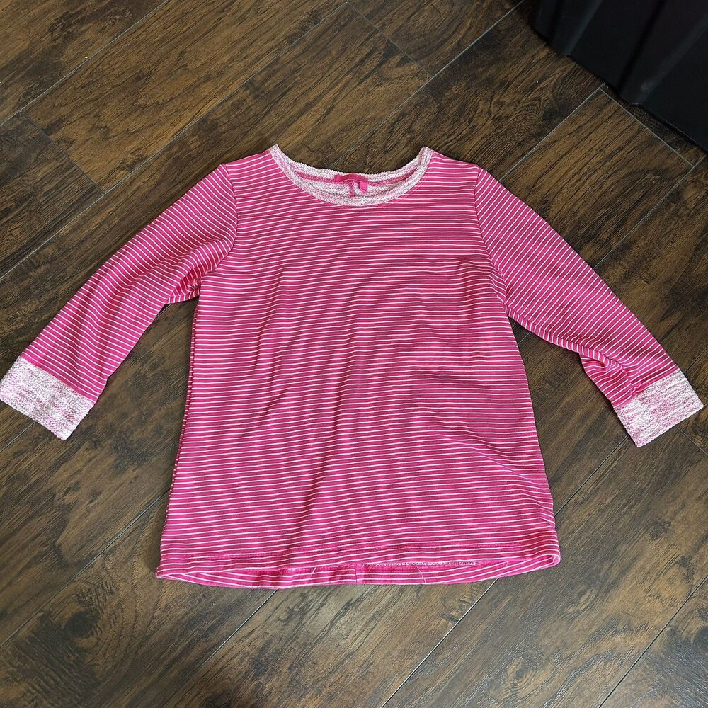 Fresh Produce Stipe Sweatshirt Pink Small Nautical Coastal Terry Cloth